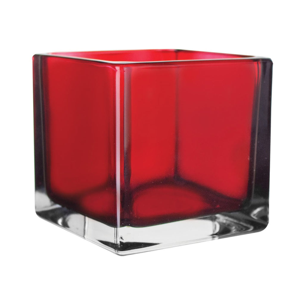 5X5X5 Square Ruby Red Vase, 6-Case