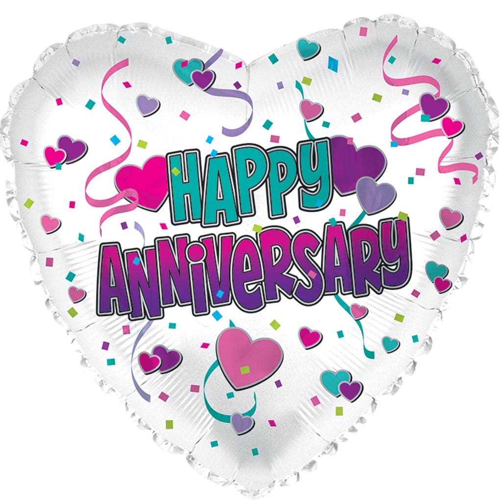 17 Anniversary Heart Balloons, 5-Pack