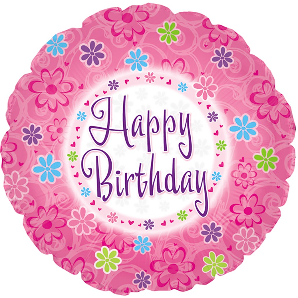 17 Pink Foil Birthday Balloons, 5-Pack