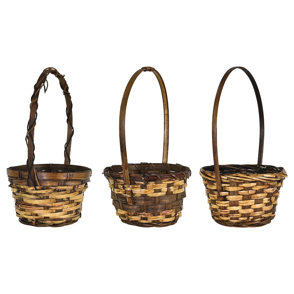 6 Brown Stained Rattan Basket