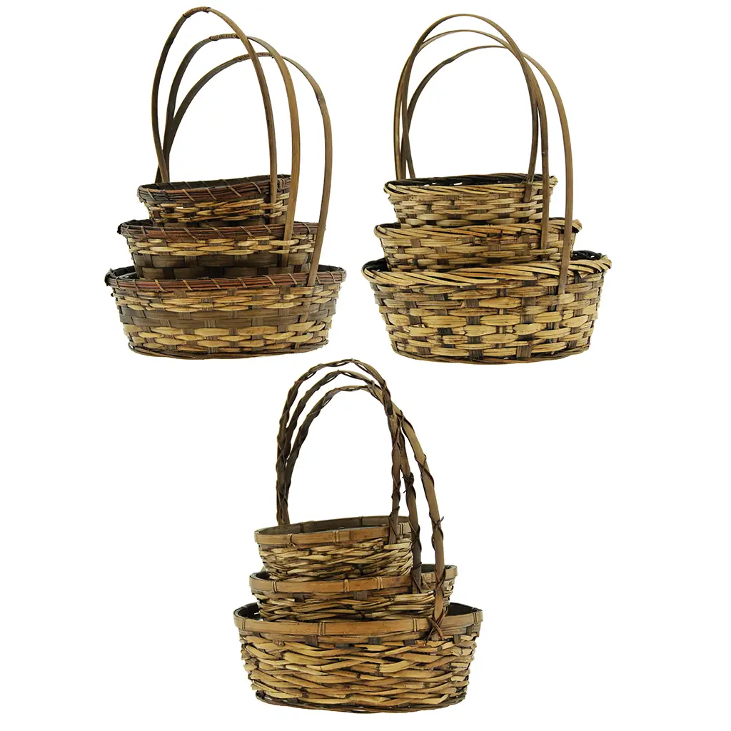 8 Round Rattan Baskets, Set of 3