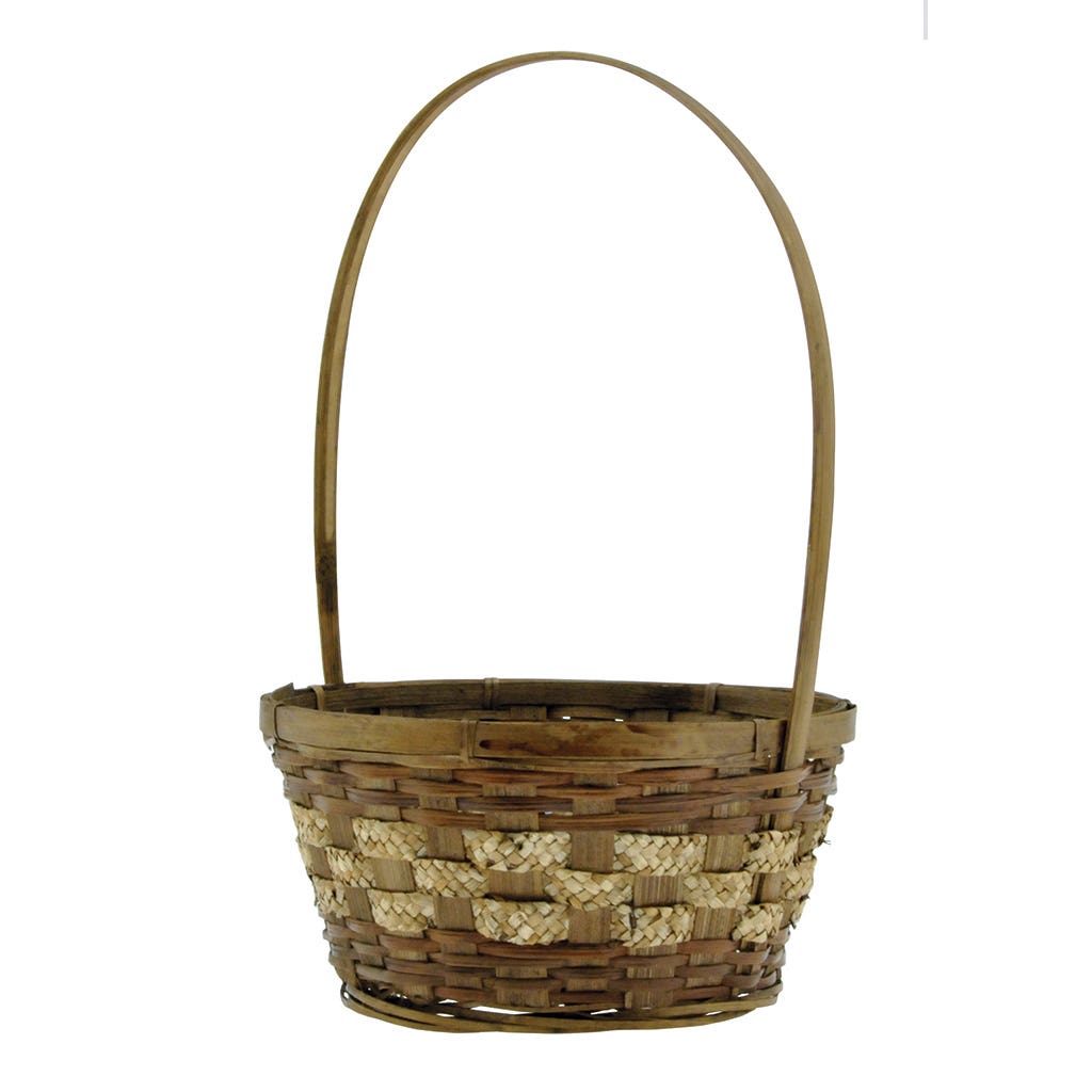 8 Round Brown Fern and Straw Basket