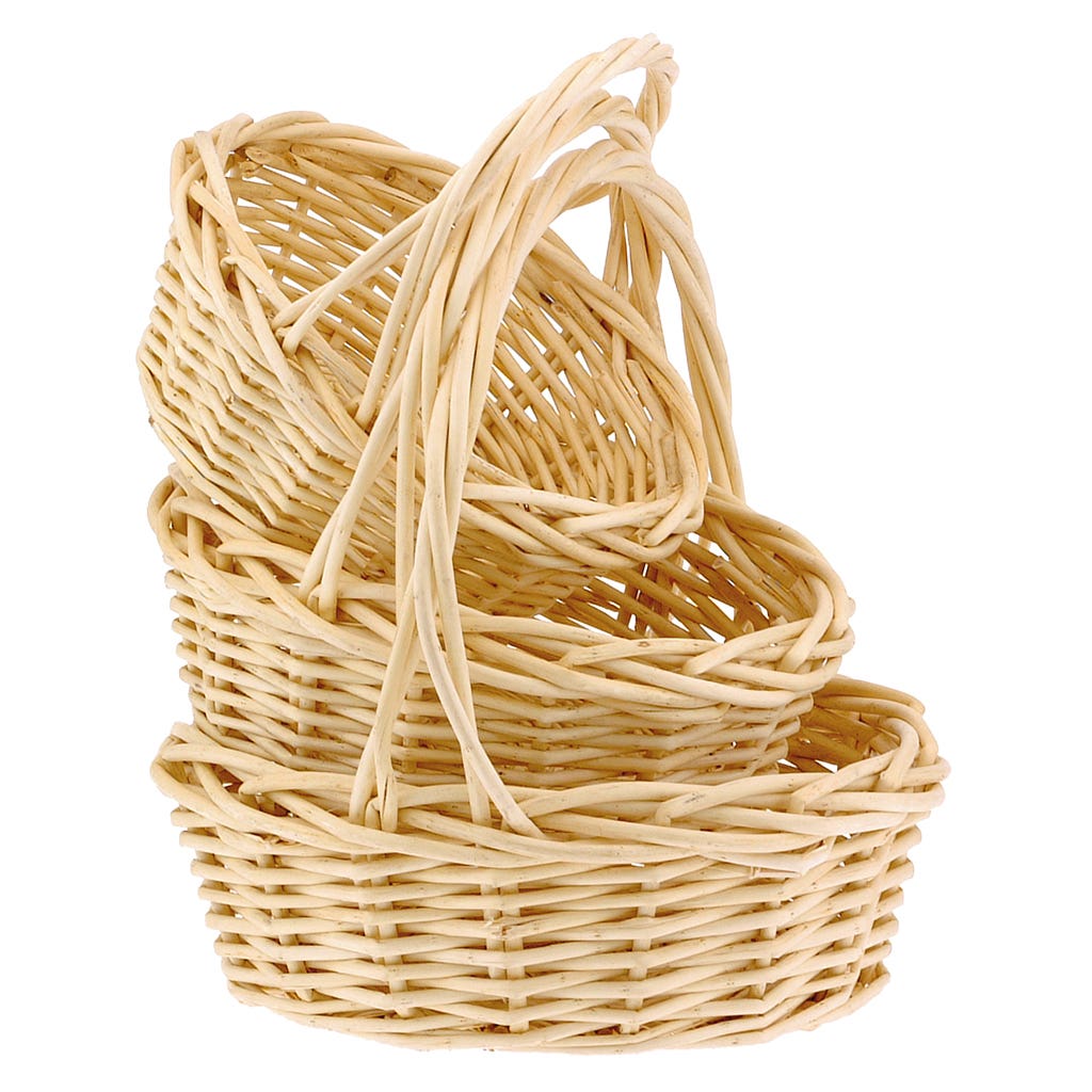 9 Round Peeled Willow Baskets, Set of 3