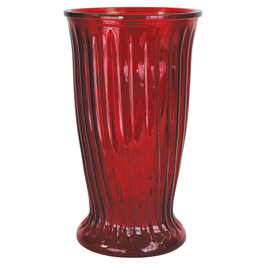 12 Red Round Ribbed Glass Vase