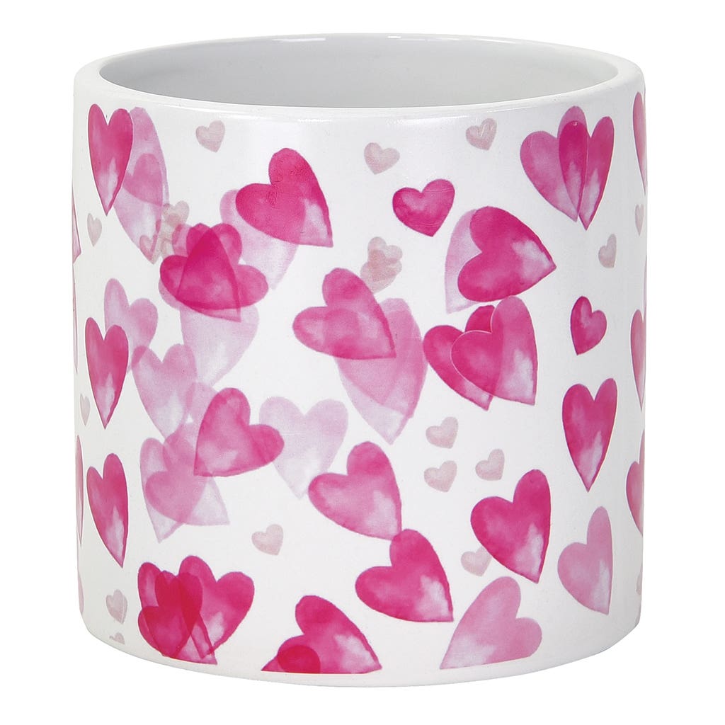 5 Round White Ceramic Pot with Hearts