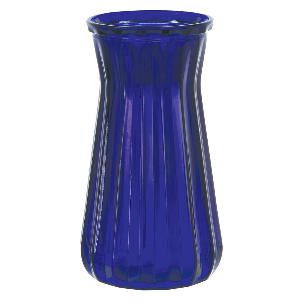 8.75 Round Cobalt Glass Ribbed Vase