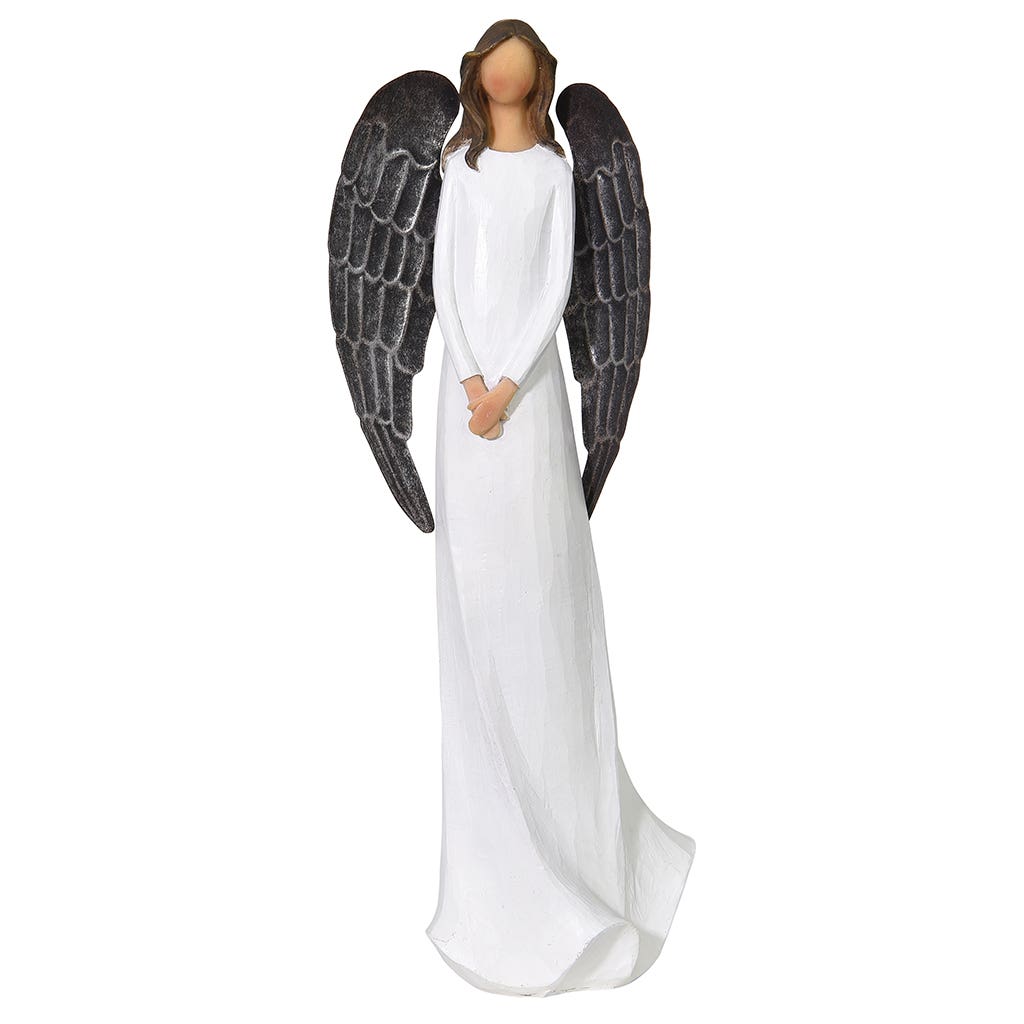 12 White Resin Angel with Iron Wings
