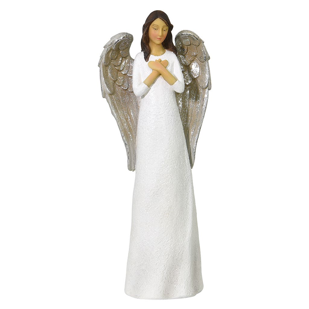 10 White Resin Glitter Praying Angel