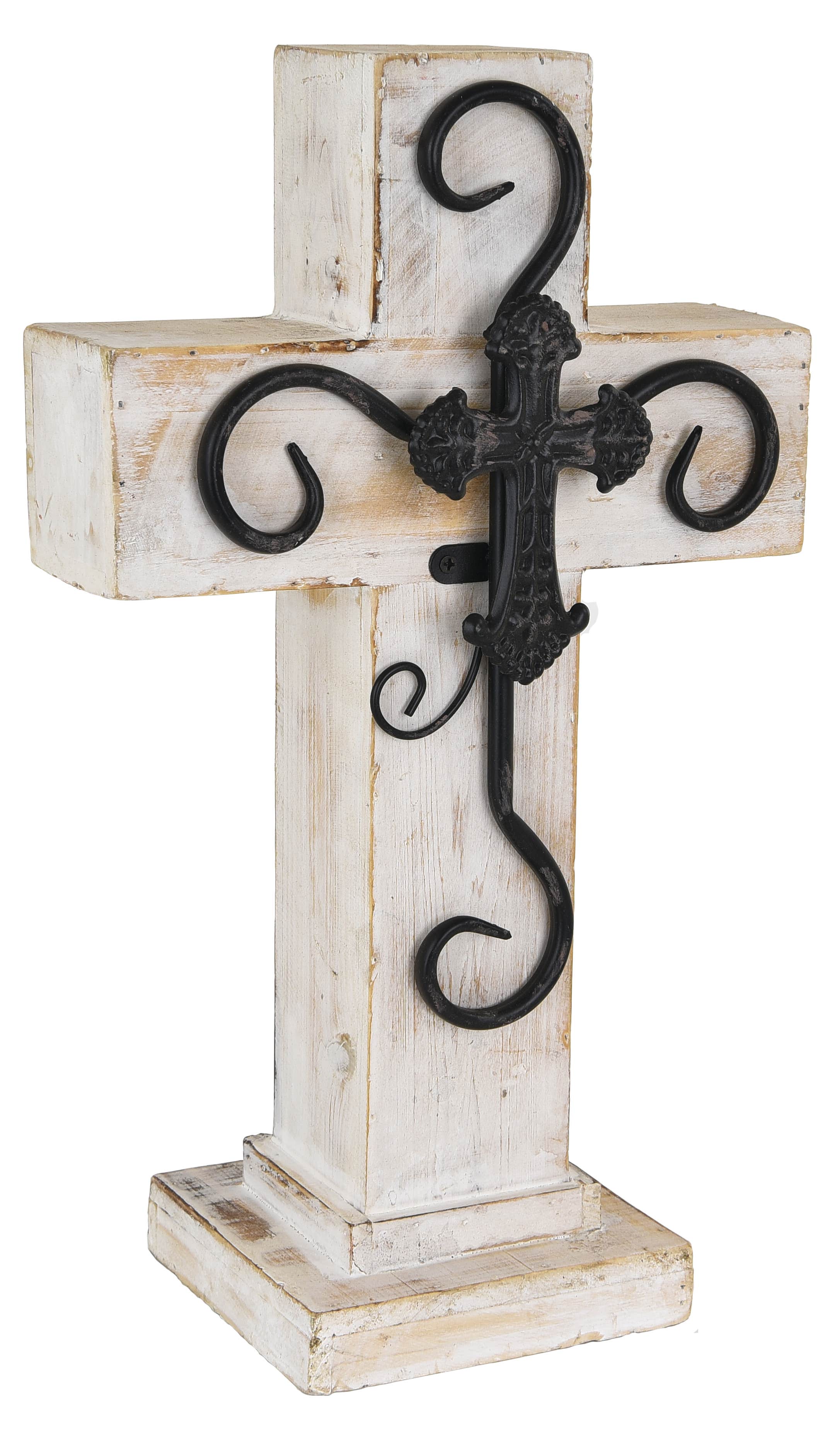 16 Wood Pedestal with Metal Cross