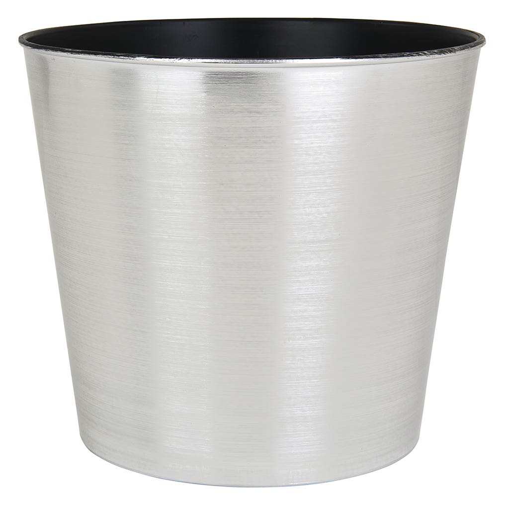 8 Round Brushed Silver Plastic Pot