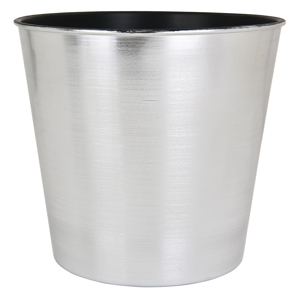 10 Round Brushed Silver Plastic Pot