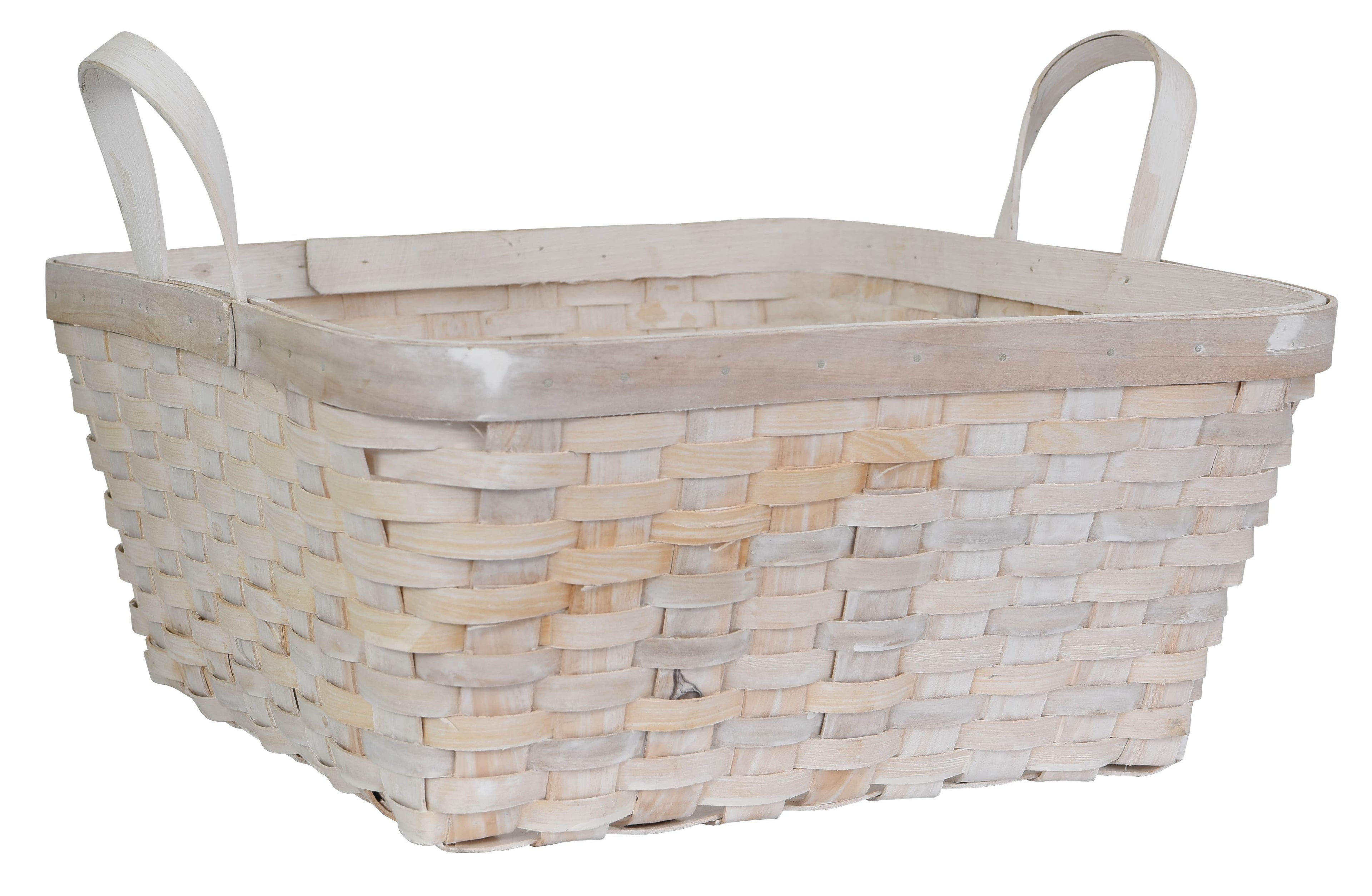 8 Square Whitewash Woodchip Basket