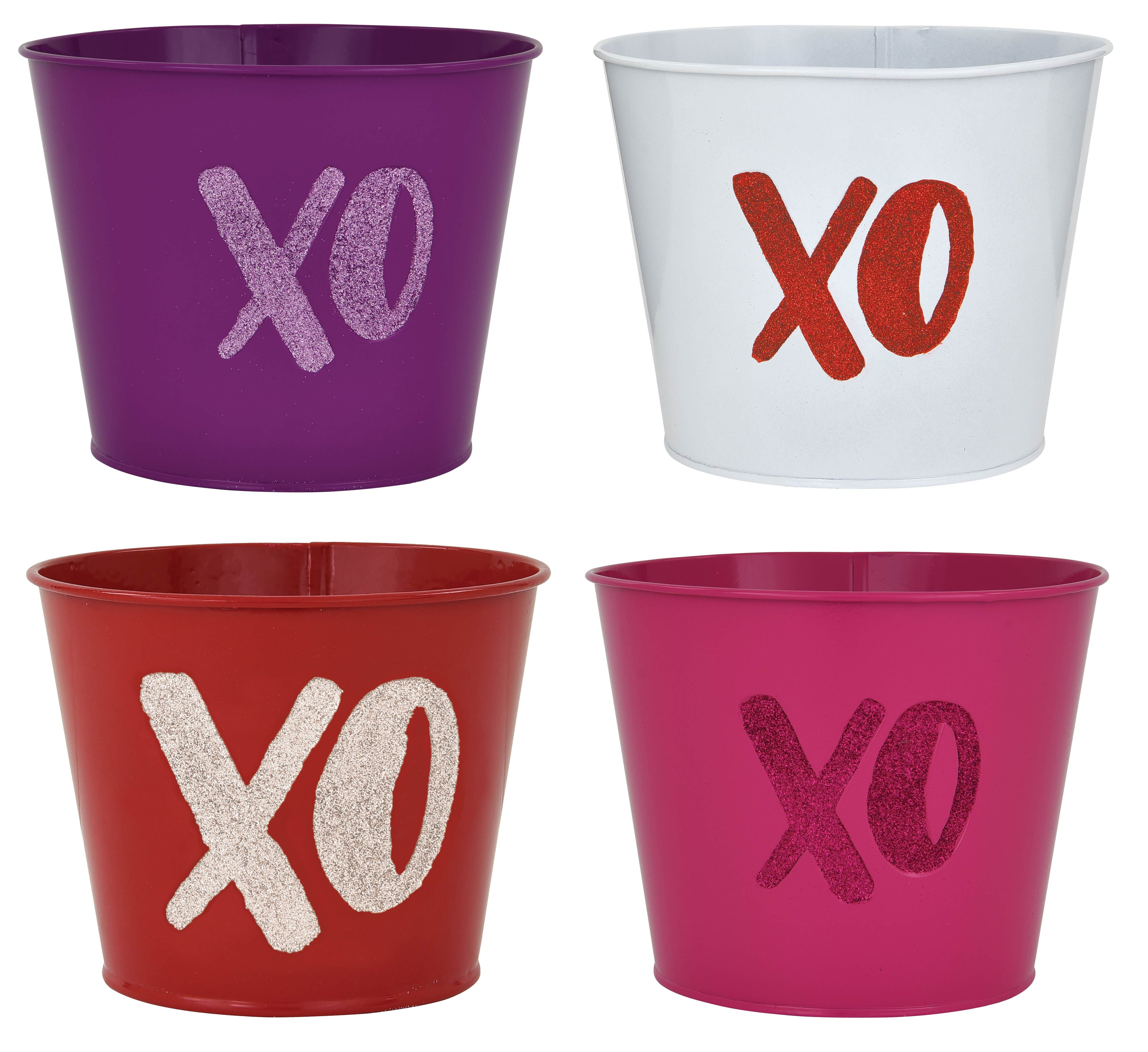 6.75 XO Glittered Metal Pots, Set of 4