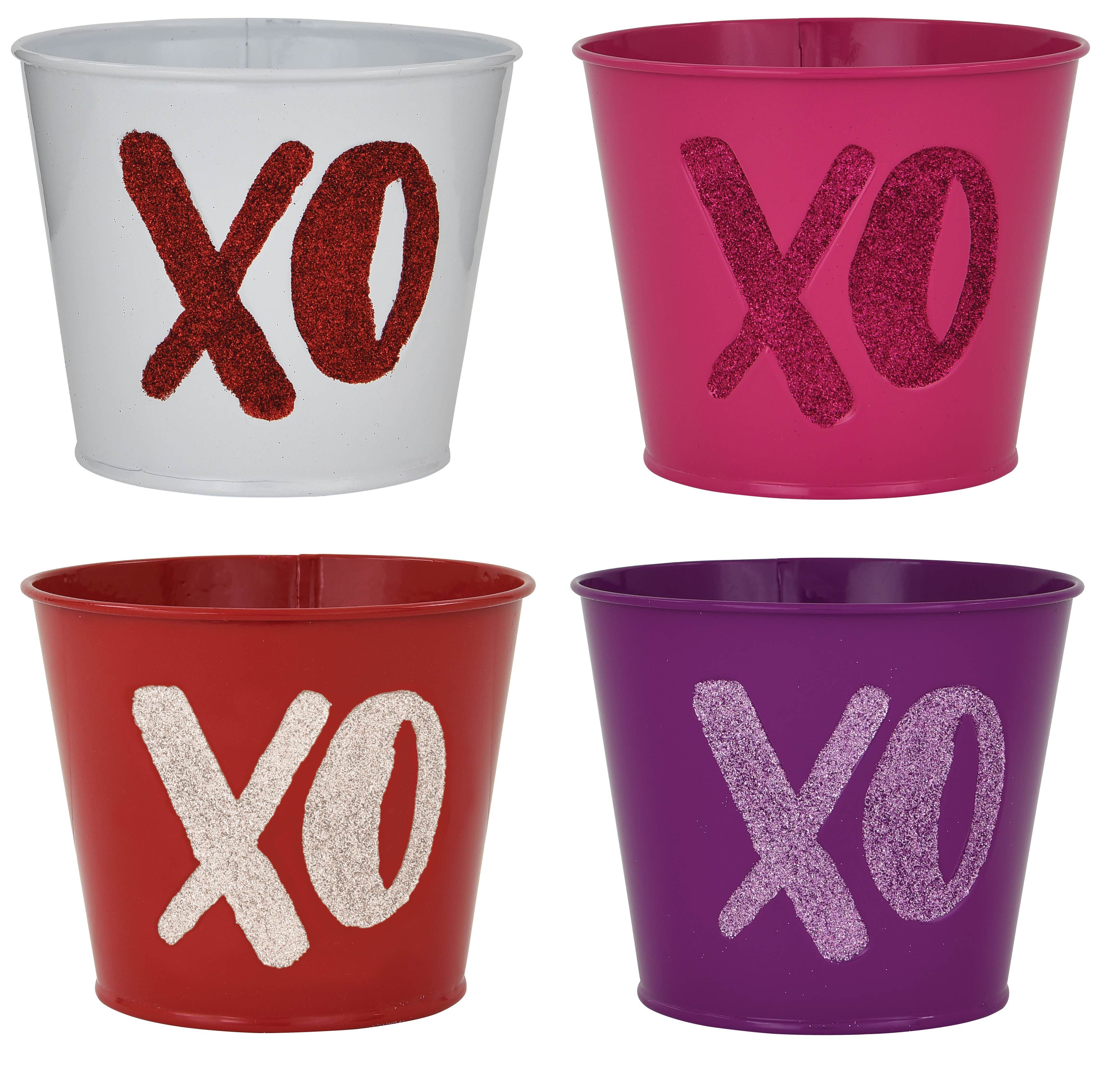 4.75 XO Glittered Metal Pots, Set of 4