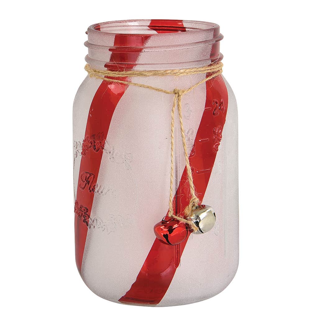 6.5 White/Red Candy Cane Mason Jar