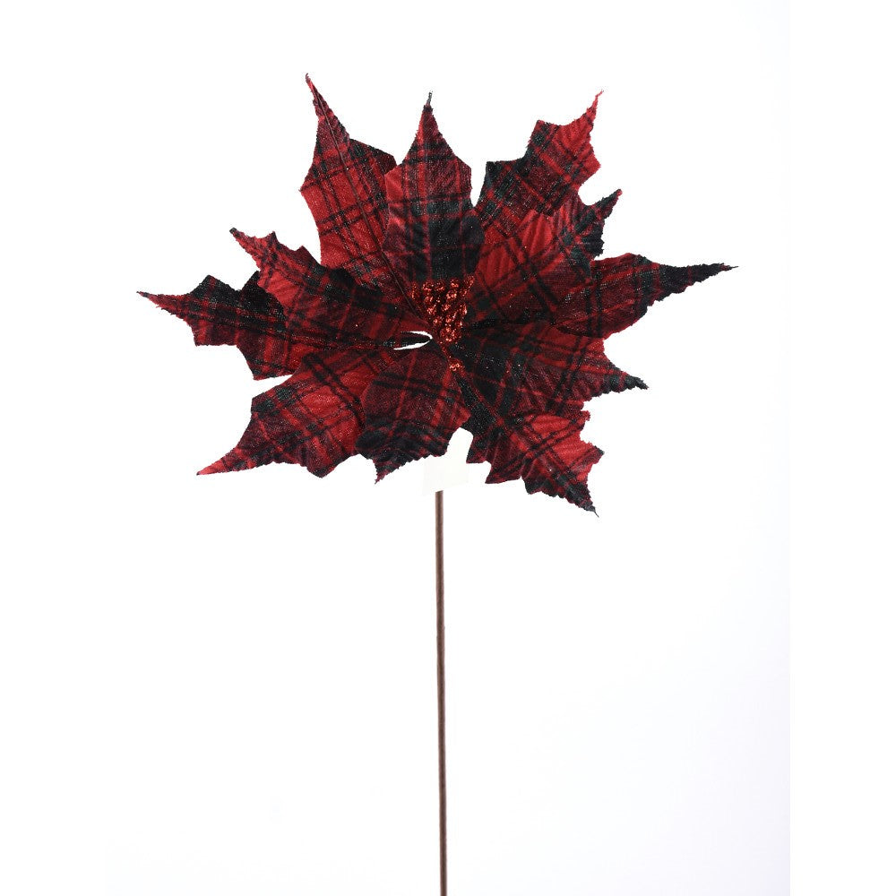 18" Plaid Poinsettia Stem