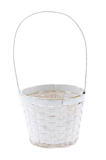 5 Round White Bamboo Baskets, 12-Bag