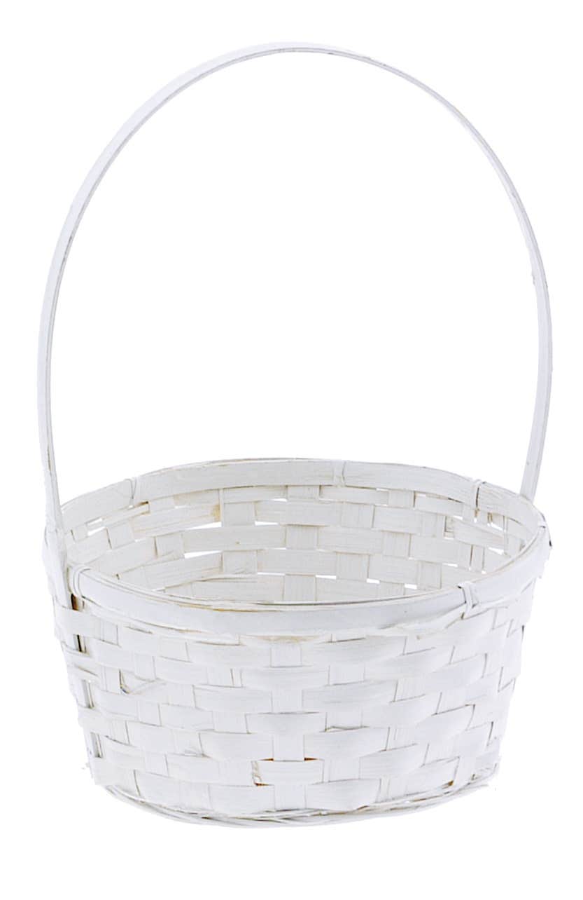 8.5 White Bamboo Basket with Handle