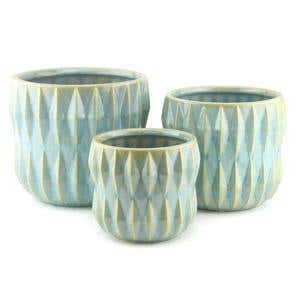 6.75 x 6 Blue Ribbed Ceramic Pot