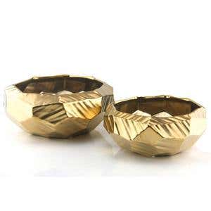 7.75 x 3.25 Gold Glossy Ceramic Bowl