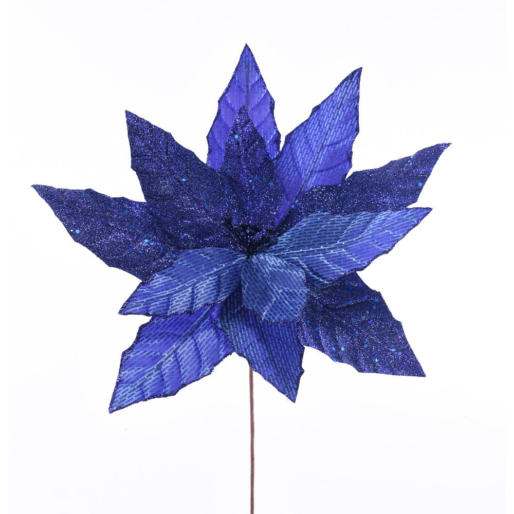 11" Royal Blue Poinsettia Pick