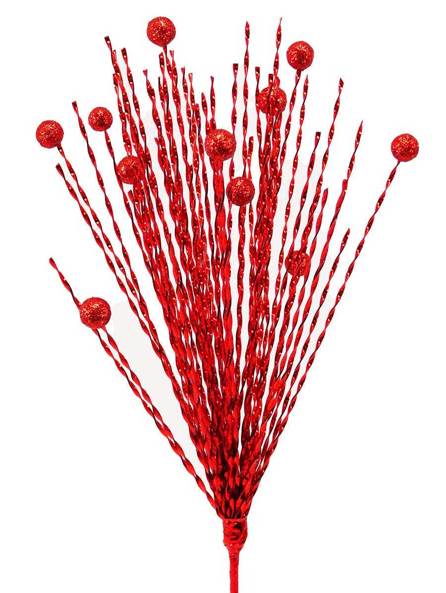 18 Red Curly Tinsel Bead Spray