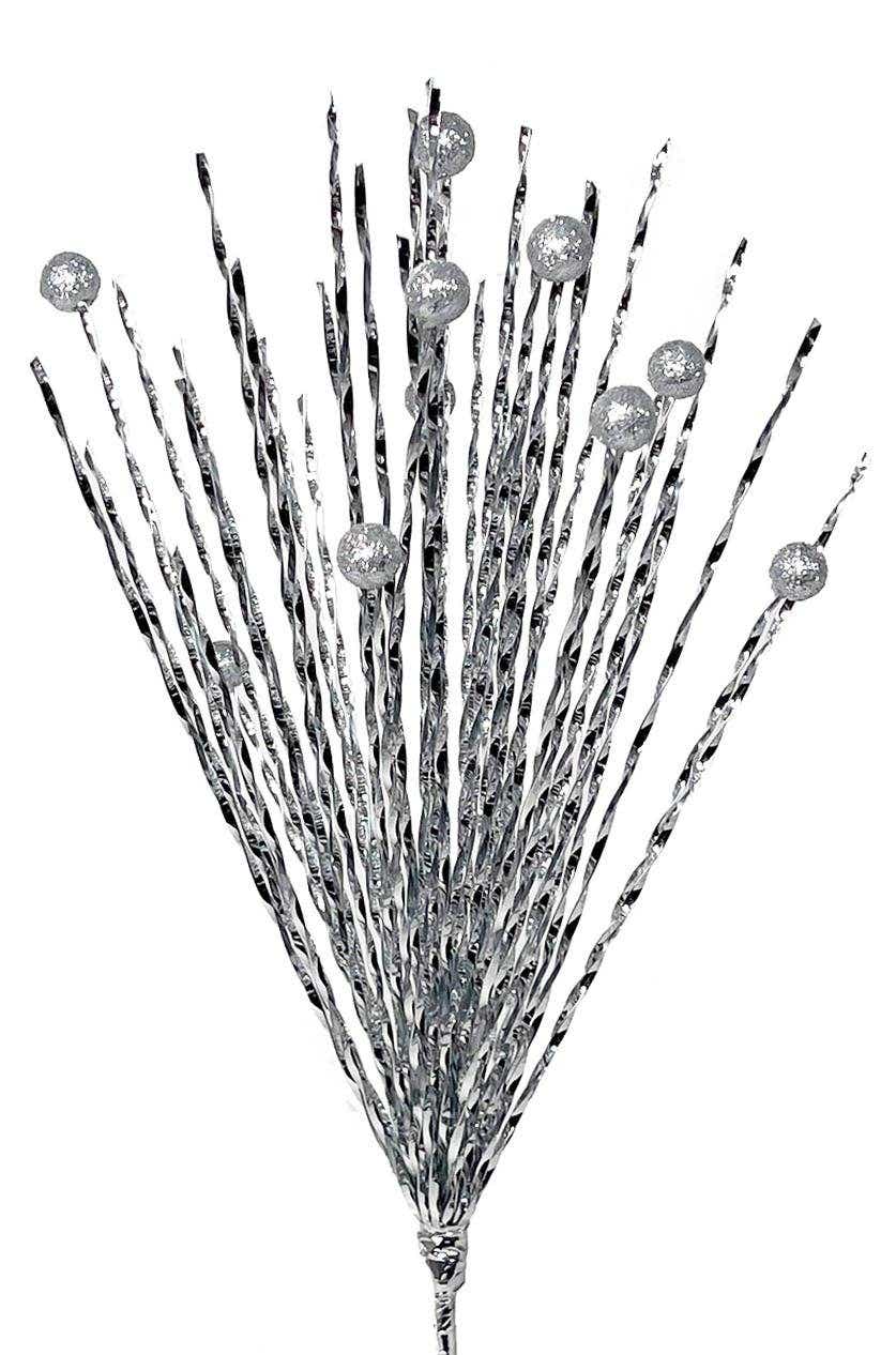 18 Silver Curly Tinsel Bead Spray