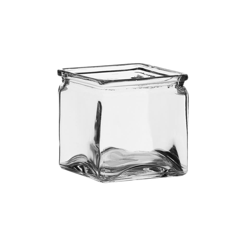 5 Square Clear Glass Vases, 12-Case