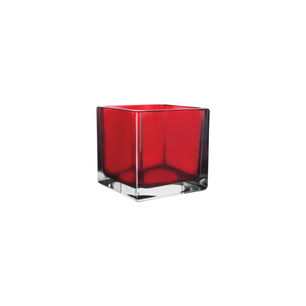 4X4X4 Square Red Glass Vase, 12-Case