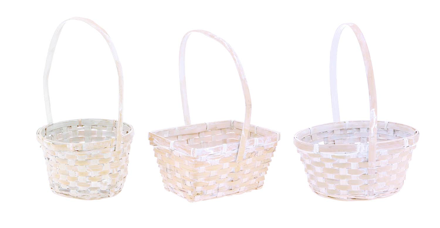 6 Oval White Wash Bamboo Basket