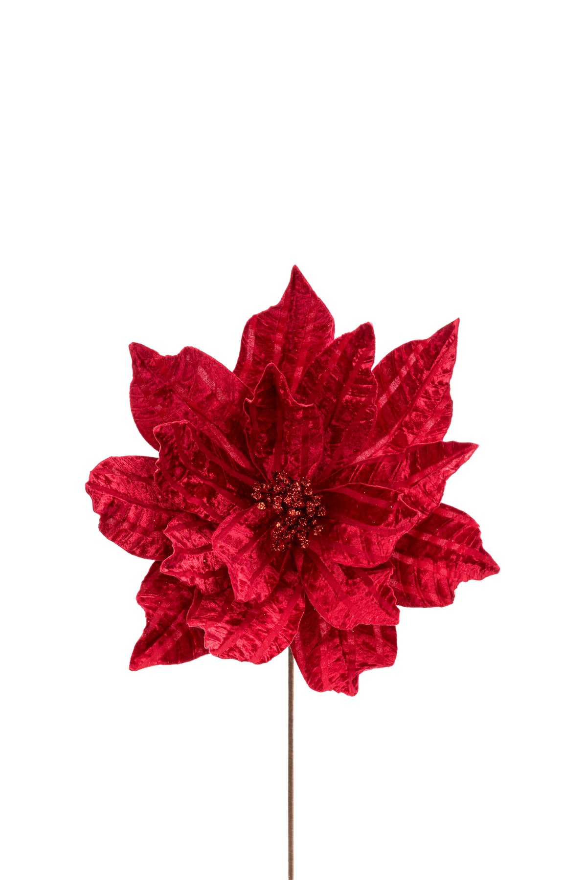 17.75" Bright Red Glitter Velvet Poinsettia