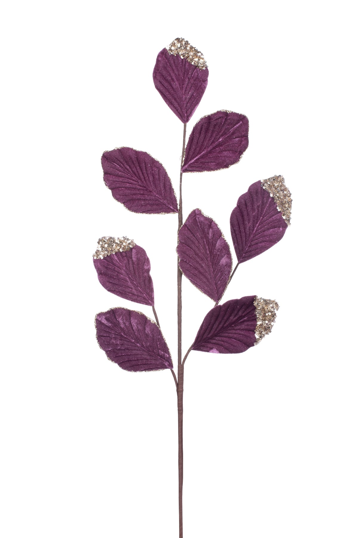 27.5" Plum Embossed Glitter Leaf Spray