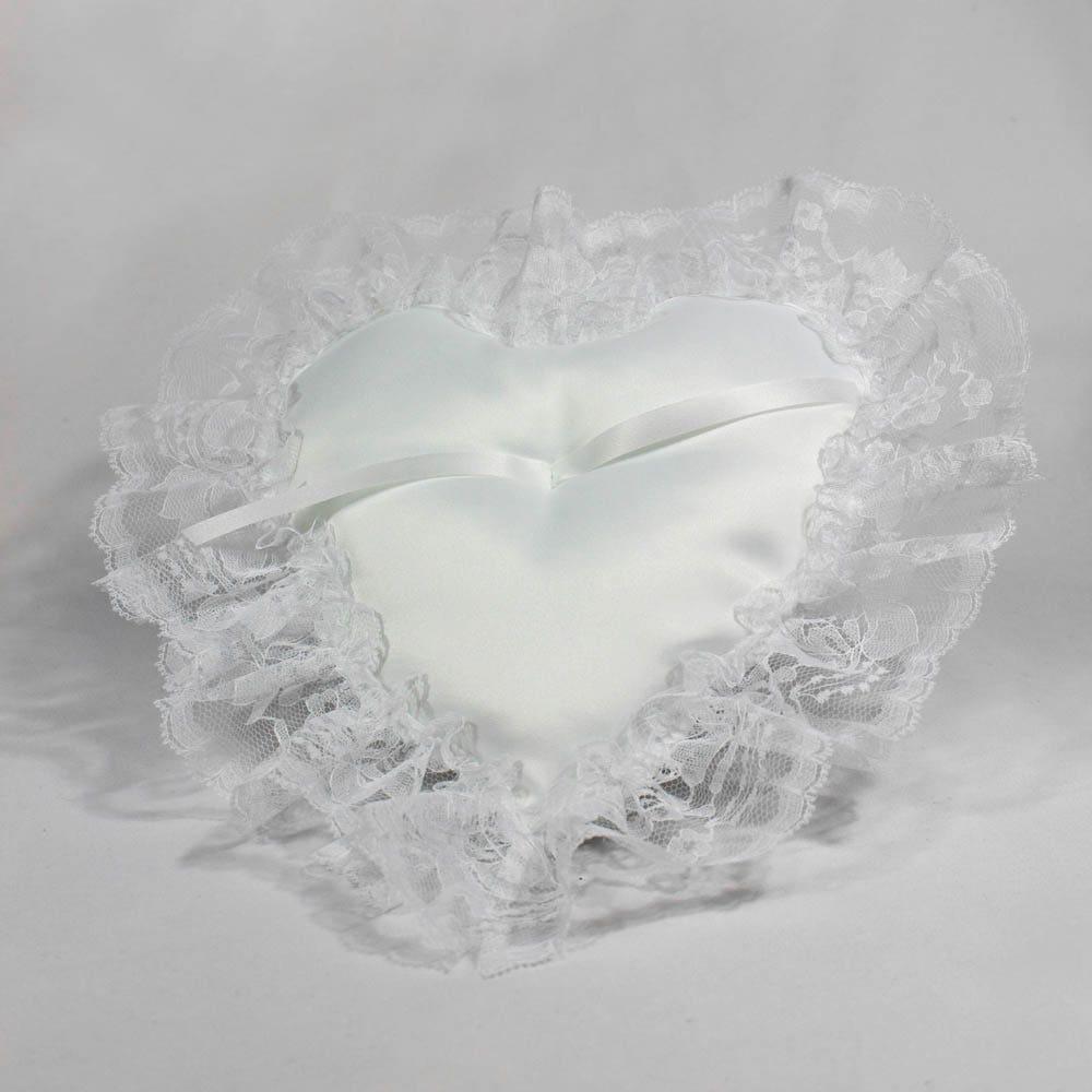 11 x 12 White Satin Lace Heart Pillow