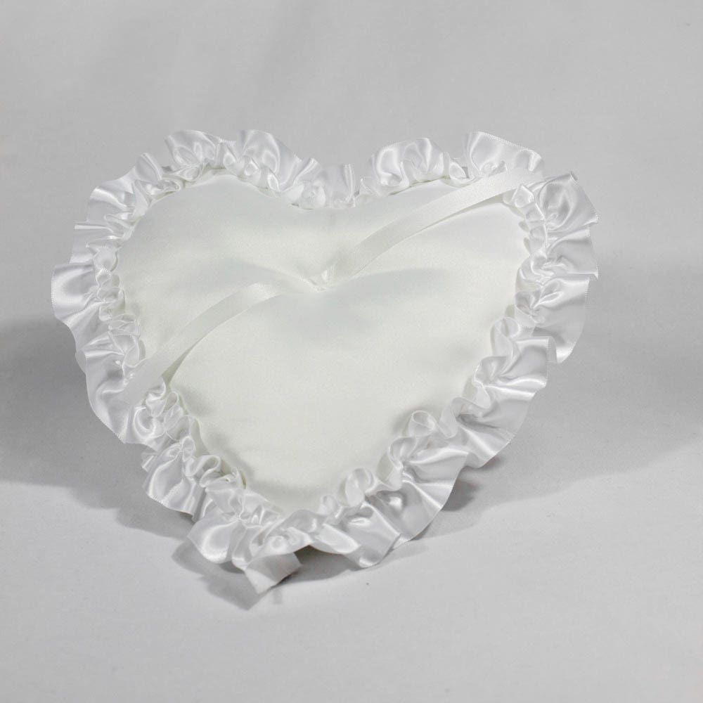 10 x 10 White Satin Ruffle Heart Pillow
