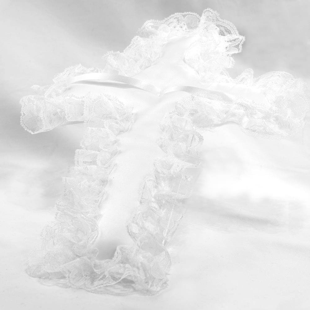11 x 14 White Satin Lace Cross Pillow