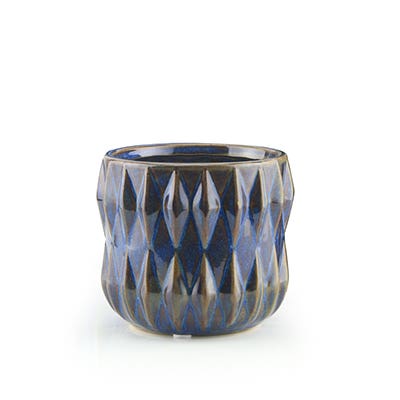 4 Royal Blue Ribbed Ceramic Pot