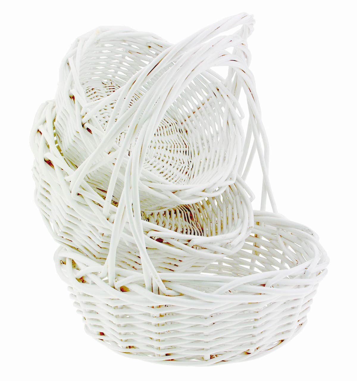9 Round White Willow Baskets, Set of 3