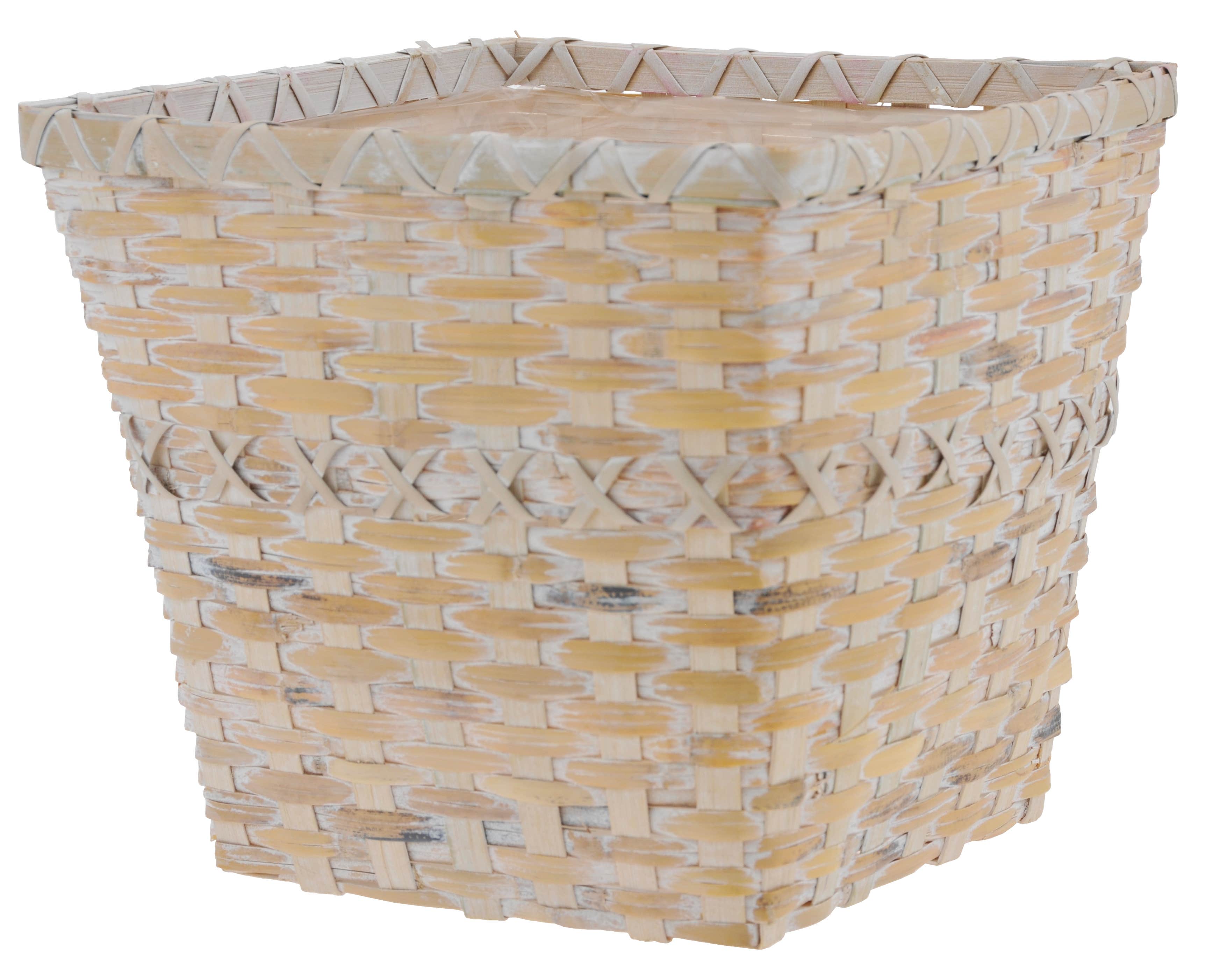 8 Square White Wash Bamboo Pot Cover