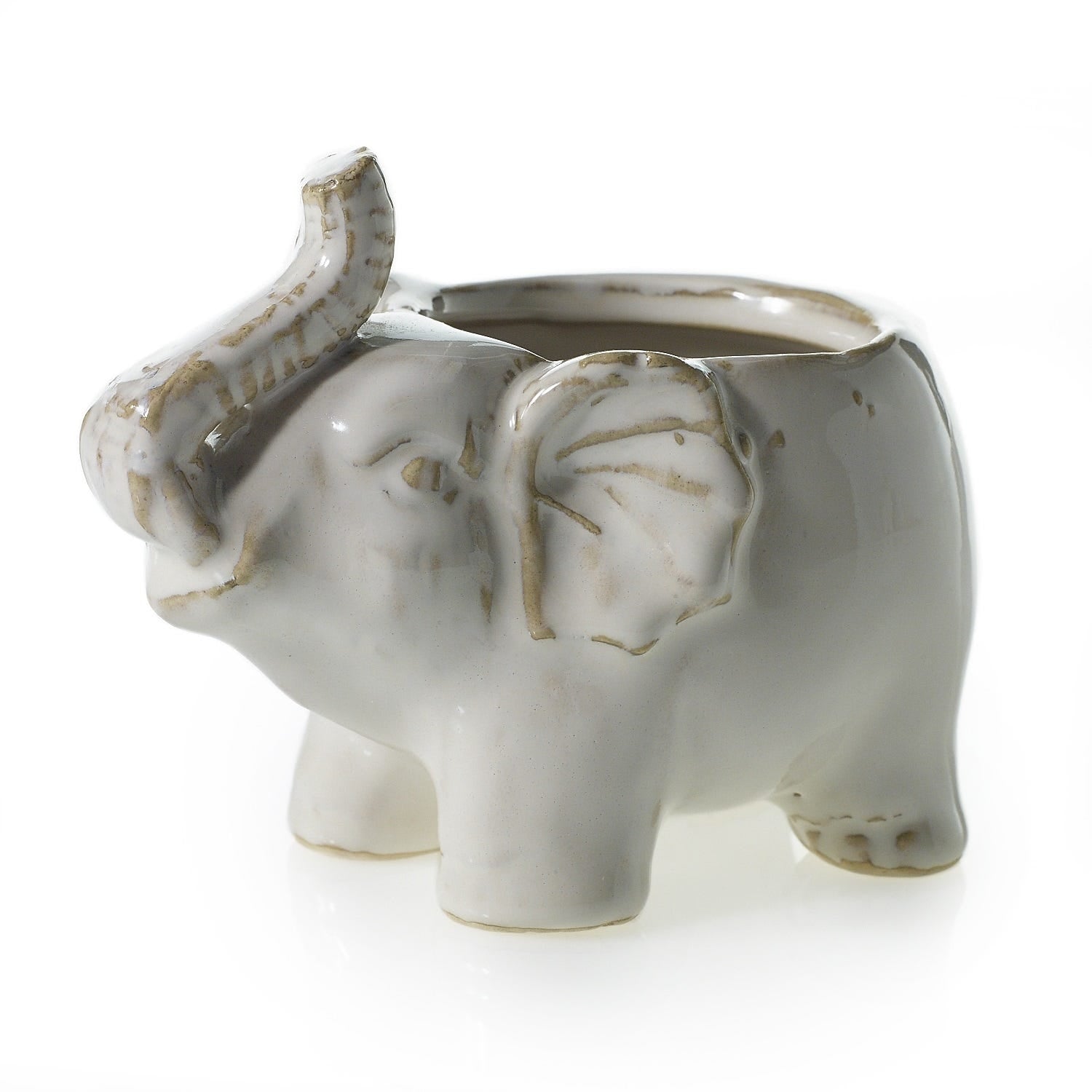 5 x 3 x 4 Elephant White Ceramic Pot