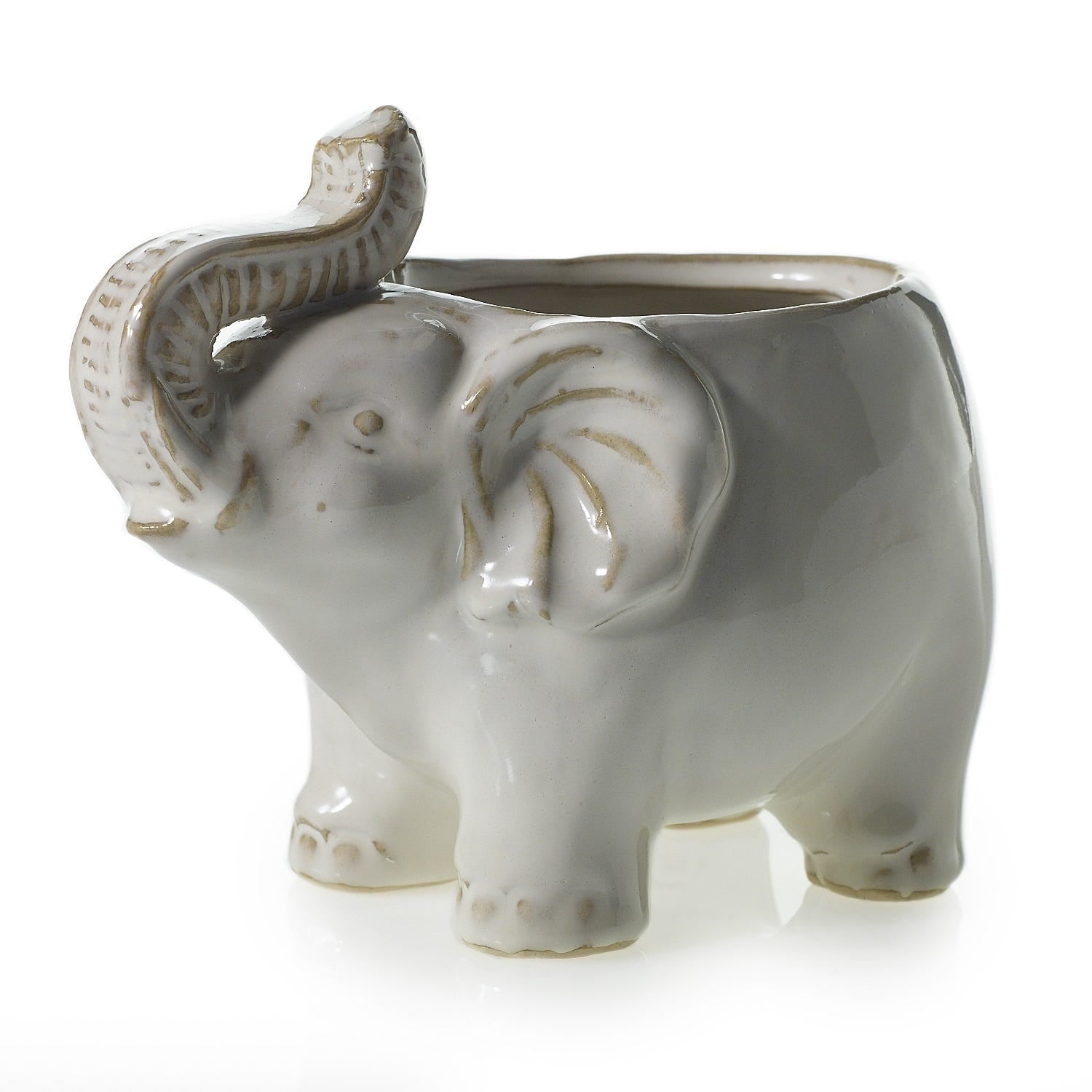 7 x 4 x 5.25 Elephant White Ceramic Pot