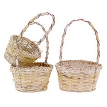 6 White Wash Bamboo Baskets, Set of 3