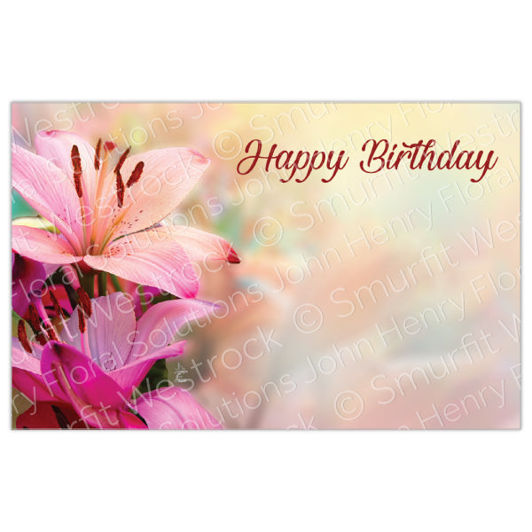 Happy Birthday Pink Lilies, 50-Pack