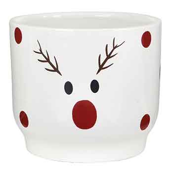 4.75" White W/ Reindeer Design Ceramic Pot