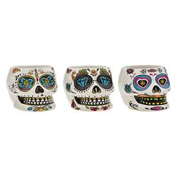 3" Sugar Skull Cermaic Pot