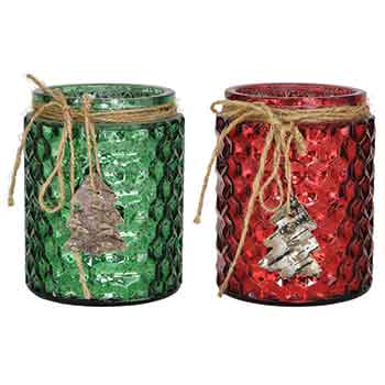 2 Red/Green Metallic Rope Tree Hang