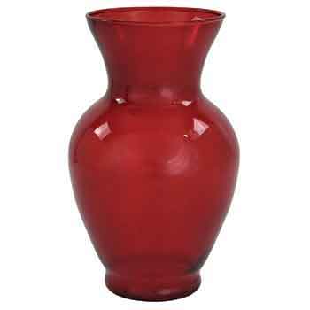 10.75" Ruby Red Round Glass Vase