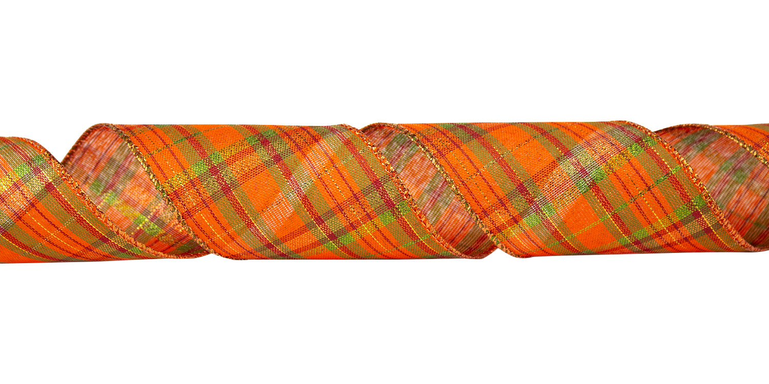 #9 Pumpkin Plaid Wired Ribbon, 50-Yards