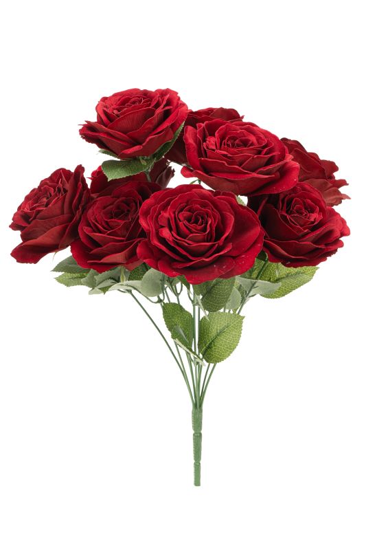 17" Dark Red Polyester Flocked Velvet Rose Bush x 18