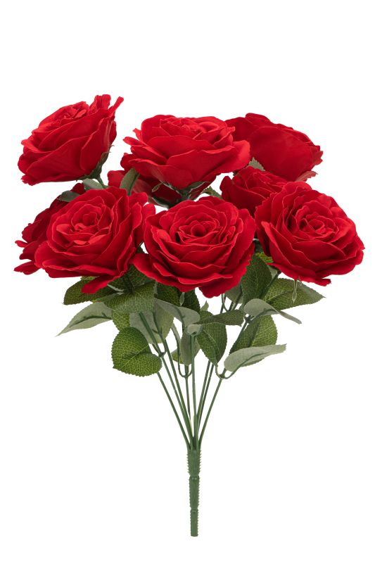 17" Red Polyester Flocked Velvet Rose Bush x 18