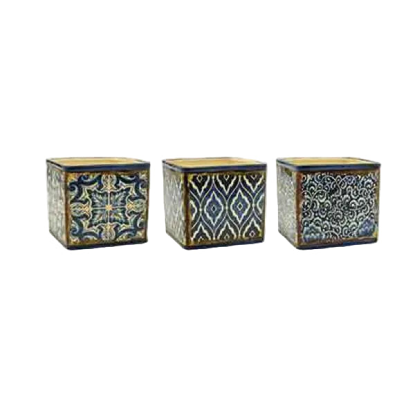 5" Assorted Ceramic Blue Mosaic Cubes